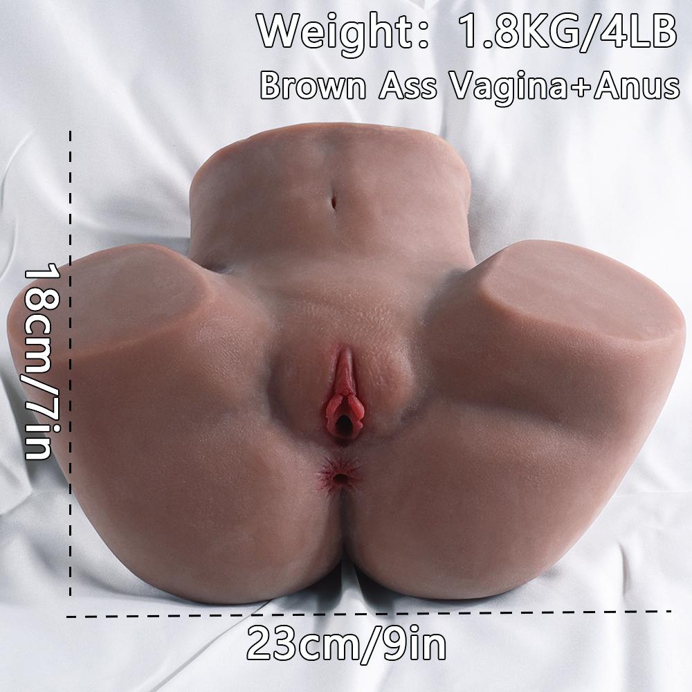 1.8kg Brown Leather Texture Butt Stroker, Bionic Skin Texture, Virgin Tight Suction, Dual Holes Ultimate Fantasy Comes True, Adult Sex Toy